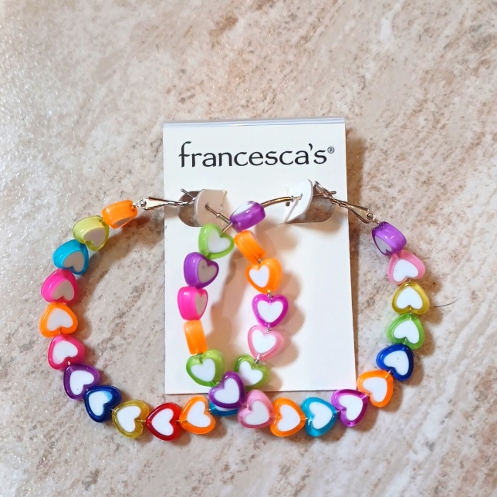 New Francesca's Multi-Color Heart Hoop Earrings